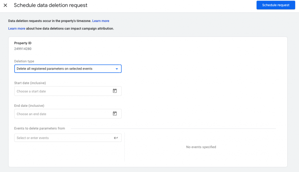 Schedule Data Deletion Requests