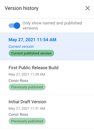 Version History in Data Studio